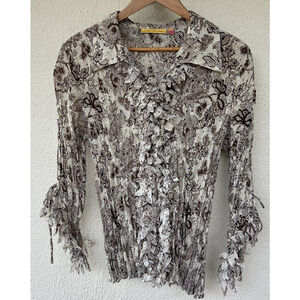 Vintage Lloyd Williams Sheer Lace Ruffle Button Down Size XL Victorian Steampunk